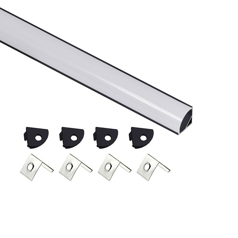 Профиль алюминиевый угловой ORION-1616C с экраном, круглый экран, цвет черный, 2м, в комплекте 4 заглушки и 4 крепления, AKS 121509