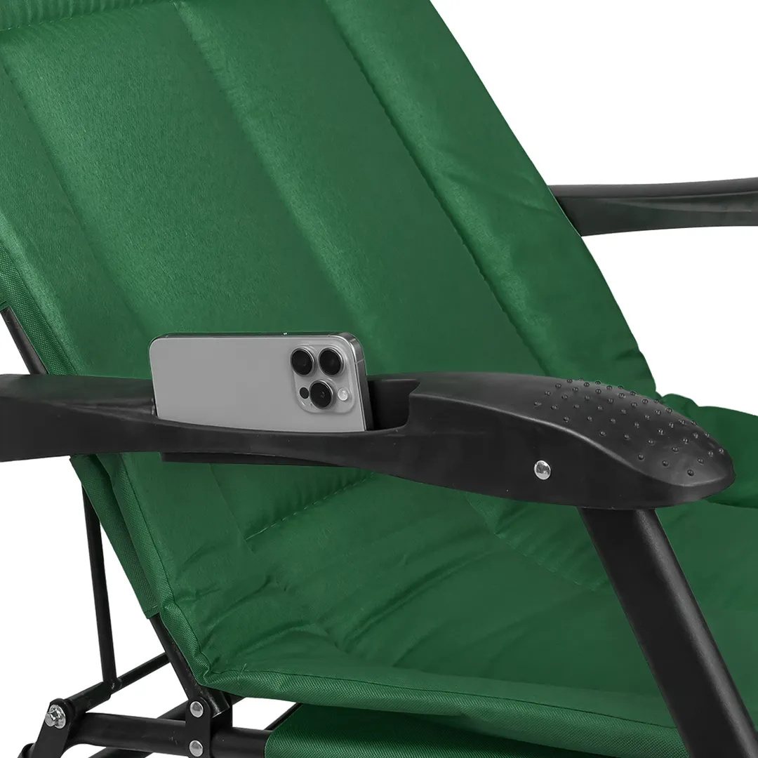 Шезлонг складной с подлокотниками на мягкой основе, зеленый, 1780х670х300 мм, макс. нагрузка 200 кг WMC TOOLS WMC-FG-HY-8000G
