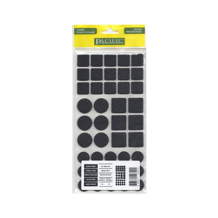 Подкладка самоприлипающая фетровая микс (d20, 20 х 20 - 15 штук d25, 25 х 25 - 6 штук) черная PC 6001 BL PACIFIC 110845