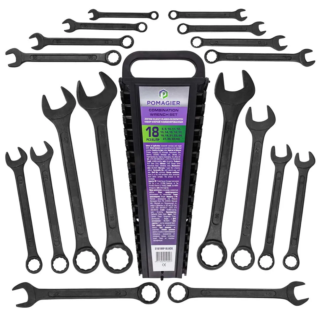 Набор ключей комбинированных 8-32 мм 18 пр POMAGIER POM-5181MP Black