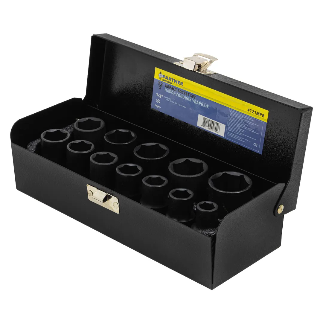 Набор ударных головок 10-24 мм 1/2'' 6-гр 12 пр Partner PA-4121MPB