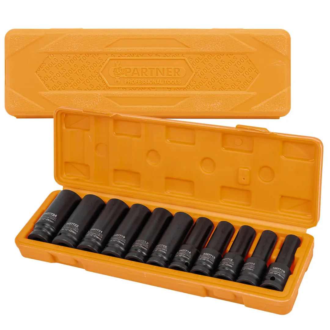 Набор глубоких ударных головок 10-24 мм 1/2'' 6-гр 11 пр Partner PA-4117-5MPB