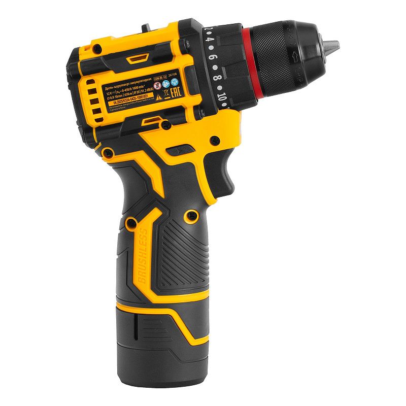 Дрель-шуруповерт аккумуляторная бесщет. CDH-BL-12, Li-Ion, 12 В Denzel 26108