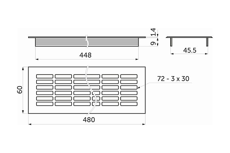 Решетка вентиляционная 480х80мм белая алюминий (тип 2) AKS 100529