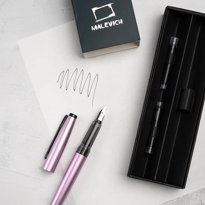 Ручка перьевая EF "Малевичъ", металл, с конвертером, набор два картриджа, сиреневый перламутр