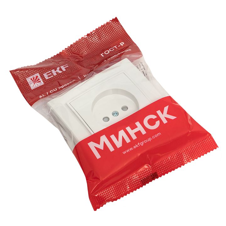 Минск Розетка 1-местная СП без заземления, 10 А, с защ,штор,, белая EKF Basic ERR10-022-100