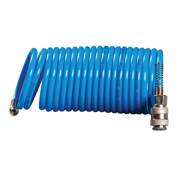 Шланг спиральный химически стойкий полиамидный (рилсан) с фитингами 6х8 мм 5 м Fubag 170222