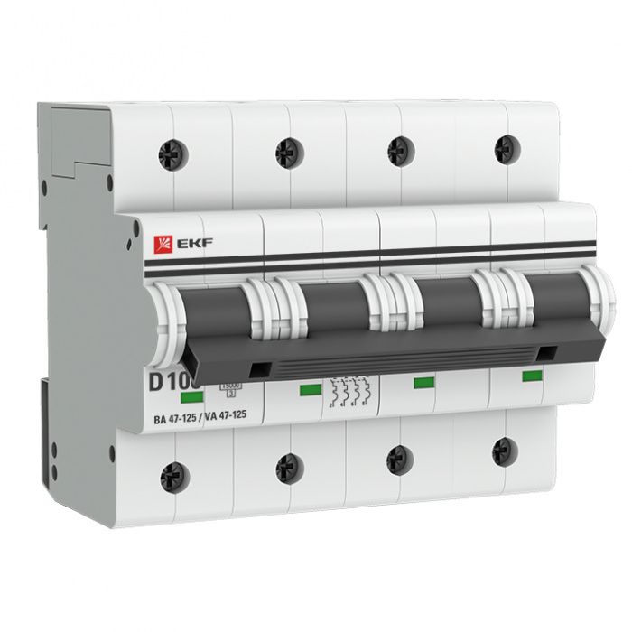 Автоматический выключатель 4P 100А (D) 15кА ВА 47-125 EKF PROxima mcb47125-4-100D