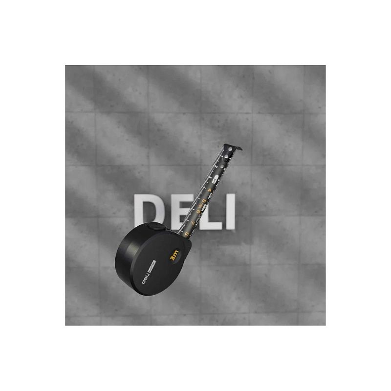 Рулетка Deli HS EHT8316, 3 м х 16 мм, Soft Touch, черный