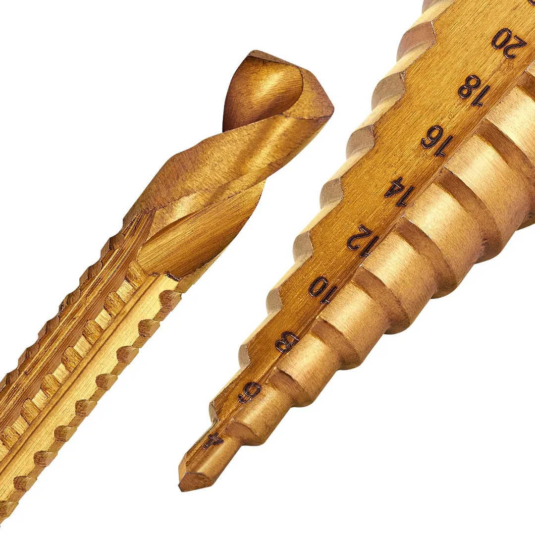 Набор сверл ступенчатых 4-12, 4-20, 4-32 мм, сверл-фрез 3, 6, 8 мм, по алюминию, меди, дереву, пластику 6 пр JBC JBC-44706