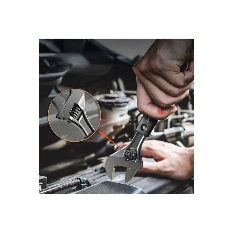 Ключ разводной Deli HS EHT1508, 210 мм, раскрытие губок 0-28 мм, Soft Touch, черный