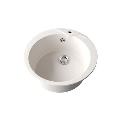 Мойка каменная, круглая одночашевая, GS-0, d470 мм, белая, врезная, Gamma Stone 114430