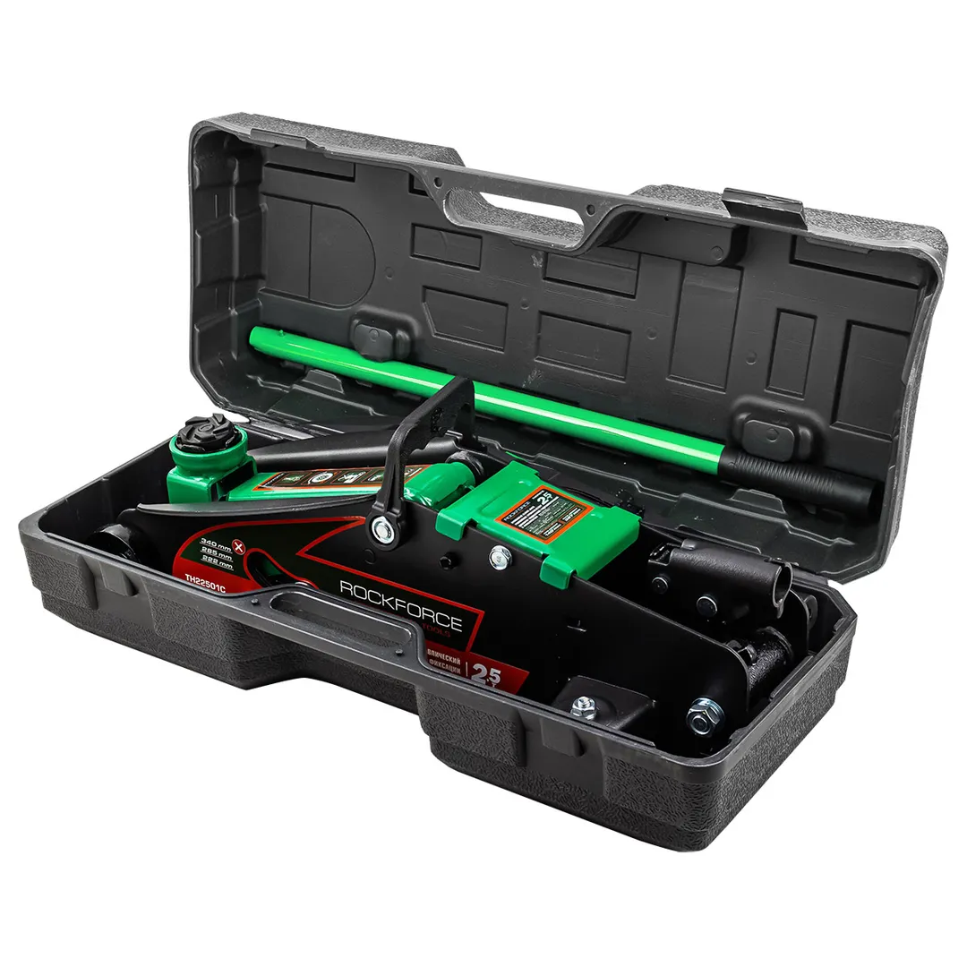 Домкрат подкатной гидравлический 2,5 т с фиксацией, 140-387 мм, в кейсе с резиновой накладкой RockForce RF-TH22501C кейс