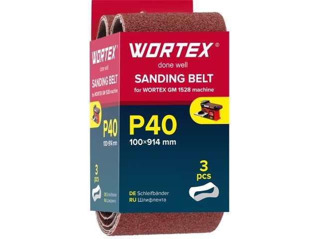 Шлифлента 100x914 мм P40 бесконечная 3 шт. для станка GM 1528 WORTEX 1325973
