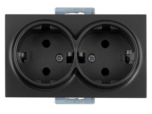 Розетка 2-ая, скрытая, с/з, черная, DARIA, 16 A, 250 V, IP 20, Mutlusan 21002020284