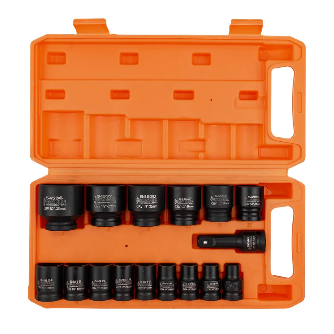 Набор головок ударных глубоких 10-32 мм 6-гр, 36 мм 12-гр, удлинитель 75 мм 1/2'' 16 пр Partner PA-4177-5MPB