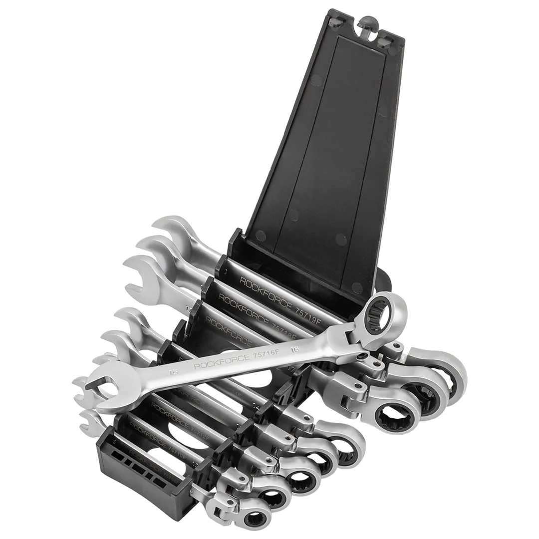 Набор ключей комбинированных трещоточных с шарниром 9 пр, 8-19 мм RockForce RF-51092F