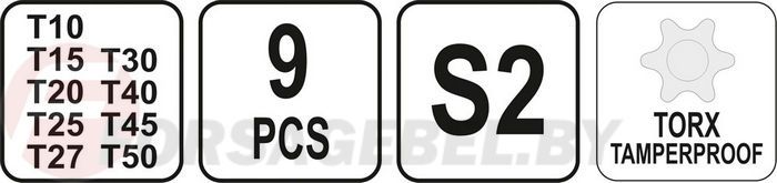 Набор ключей Torx c T-образной ручкой T10-T50 9 пр. Yato YT-05615