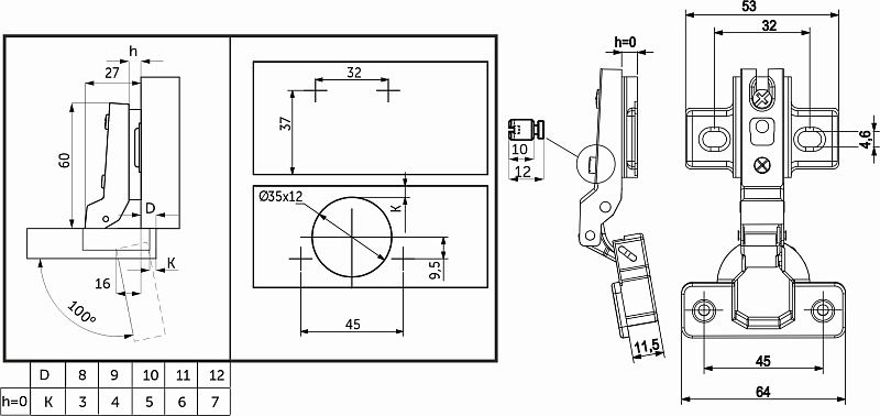 Петля полунакладная с пружиной 45мм h0 slide-on 60г AKS 123186