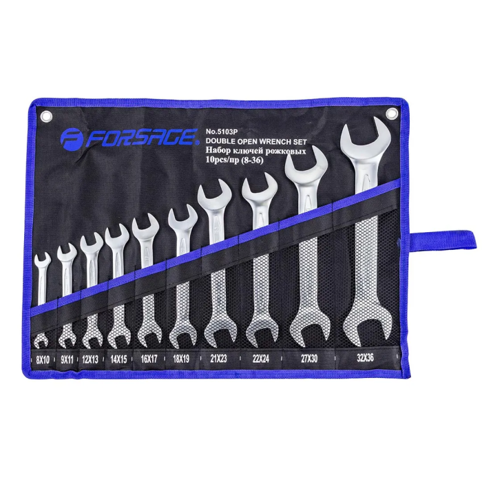 Набор ключей рожковых 8х10-32х36 мм 10 пр Forsage F-5103P