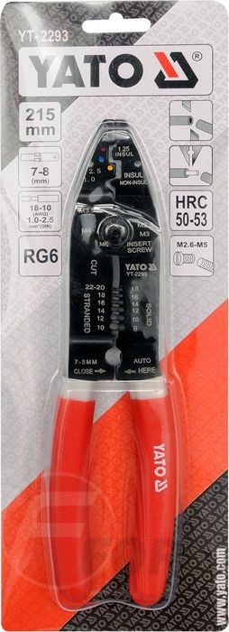 Щипцы для обжима и зачистки проводов 1.25-2.5/8-12AWG; 1.0/8AWG Yato YT-2293