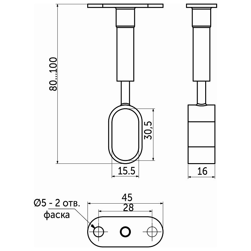 Держатель дистанционный проходной трубы овальн. 30*15, 935, регулируемый, черный AKS 113972
