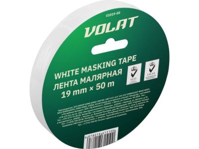 Лента малярная 19ммх50м белая, 135мкм ВОЛАТ 51019-50