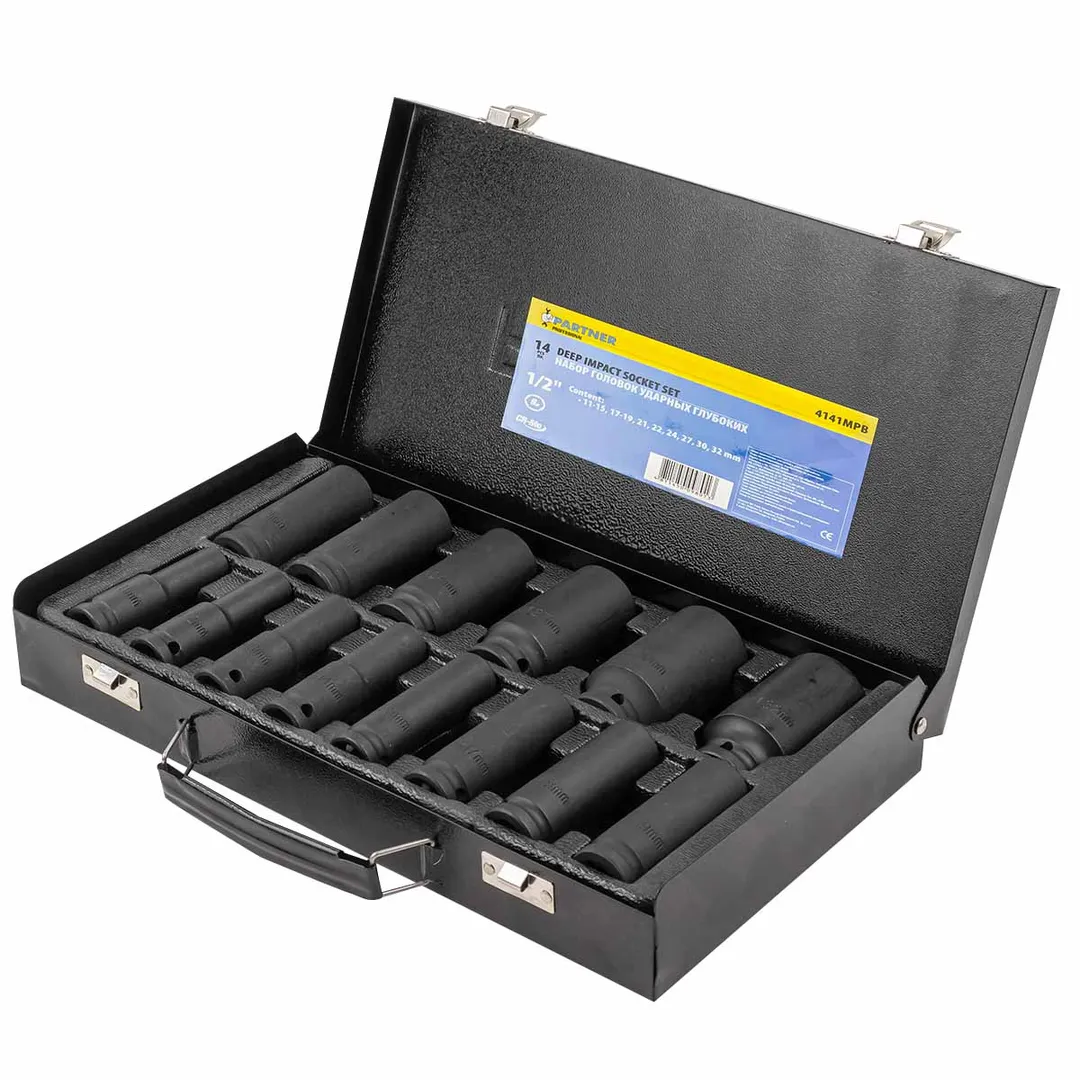 Набор головок ударных глубоких 14 пр., 1/2", 11-32 мм Partner PA-4141MPB