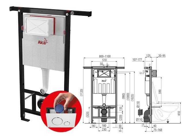 Скрытая система инсталляции для сухой установки, высота монтажа 1,12 м Jadromodul, Alcaplast AM102/1120-BL-01