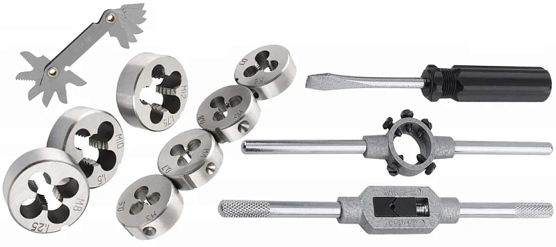 Набор метчиков и плашек 32 пр М3х0.5, М4х0.7, М5х0.8, М6х1, М8х1.25, М10х1.5, М12х1.75 RockForce RF-M032-1