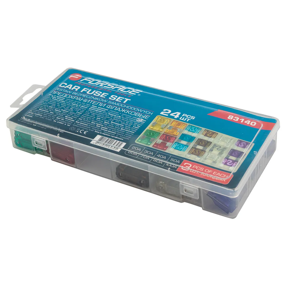 Набор автомобильных флажковых плавких предохранителей от 20А до 100А 24 пр Forsage F-FS-20(83140)