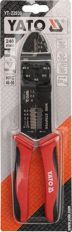 Щипцы для обжима и зачистки проводов 0.75-6.0/22-10 AWG Yato YT-22930