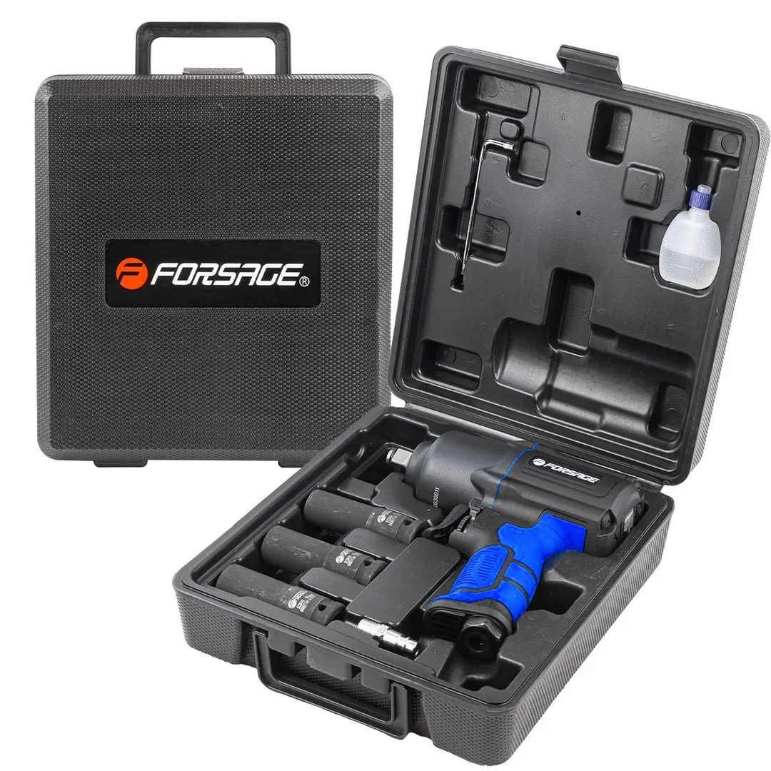 Пневмогайковерт ударный 1/2'' 1450 Hм ''Twin Hammer'' с регулировкой усилия в облегченном корпусе с набором головок Forsage F-82549K4