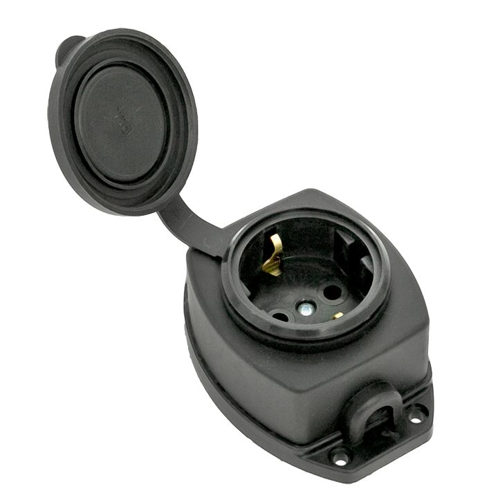 Роз, (колодка) одномест, с защит, крышкой каучуковая 230В 2P+PE 16A IP44 EKF Марс RPS-014-16-230-44