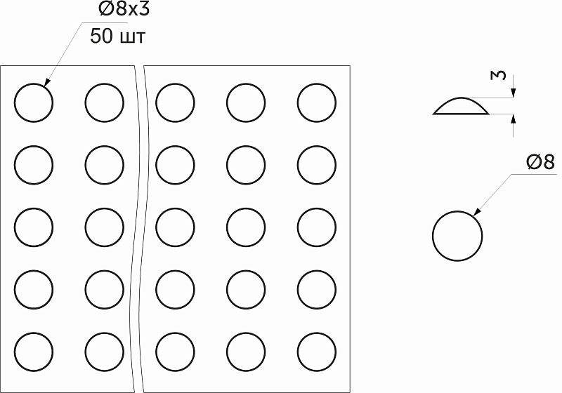 Отбойник силиконовый d8 h3, лист = 50 шт., прозрачный AKS 122540