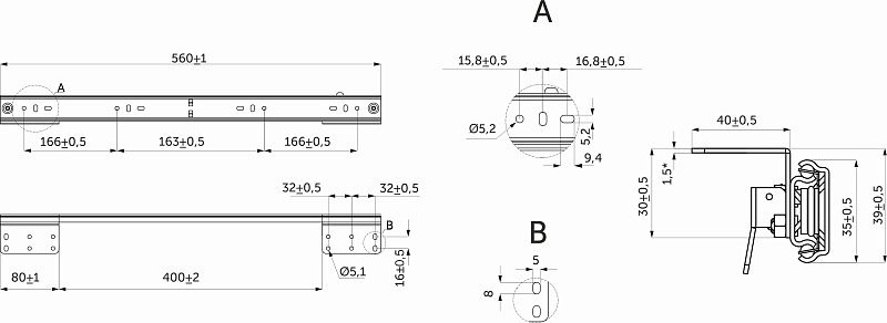 Механизм для раздвижных столов внутренний синхронный со стопором L-560 мм AKS 114295
