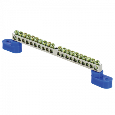 Шина "0" N (6x9мм) 20 отв, цинк 2 синих угловых изолятора EKF PROxima sn1-63-20-2