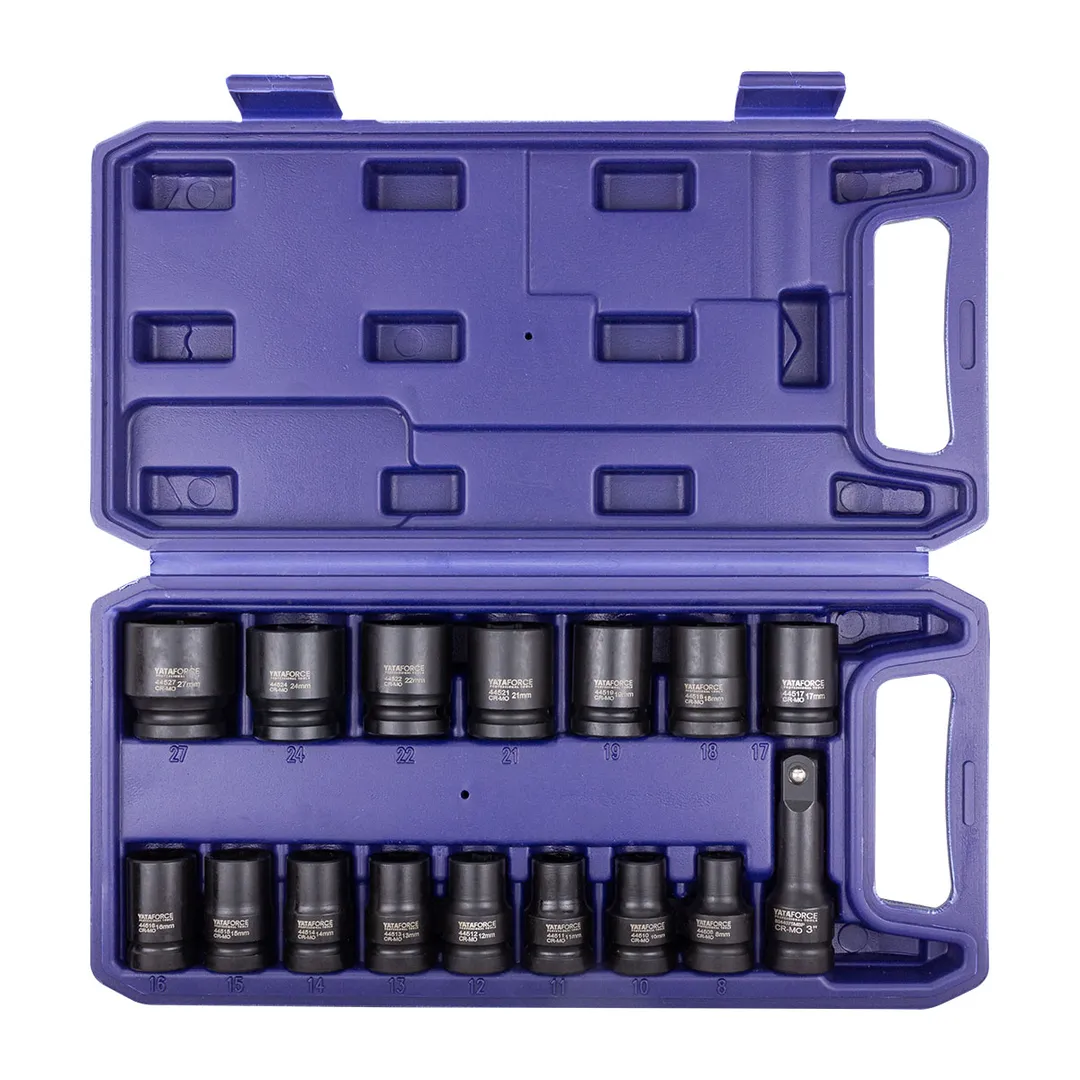 Набор ударных головок 8-27 мм 1/2'' 6 гр 16 пр, удлинитель 75 мм YATAFORCE YF-4179-5MPB