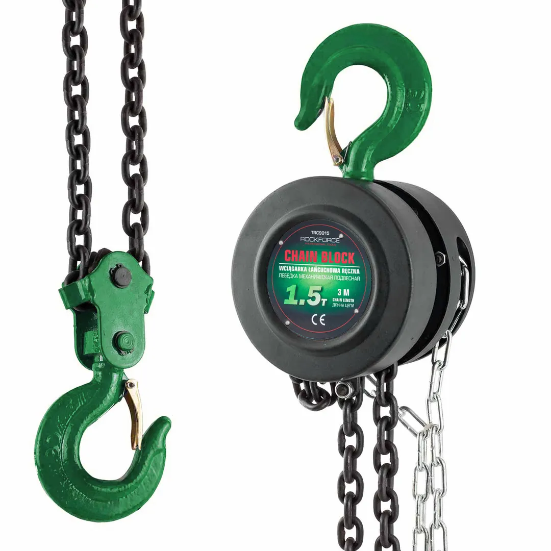 Таль механическая подвесная с фиксацией цепи натяжения 1.5 т, L цепи 2.5 м RockForce RF-TRC9015