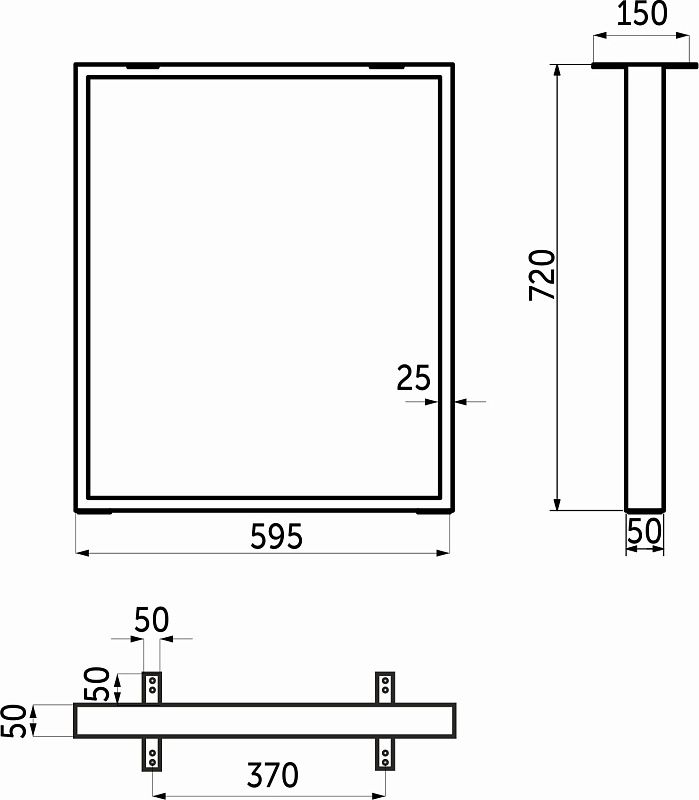 Подстолье THOR h720 L-595, черный, 1 компл. = 2 шт., AKS 115729