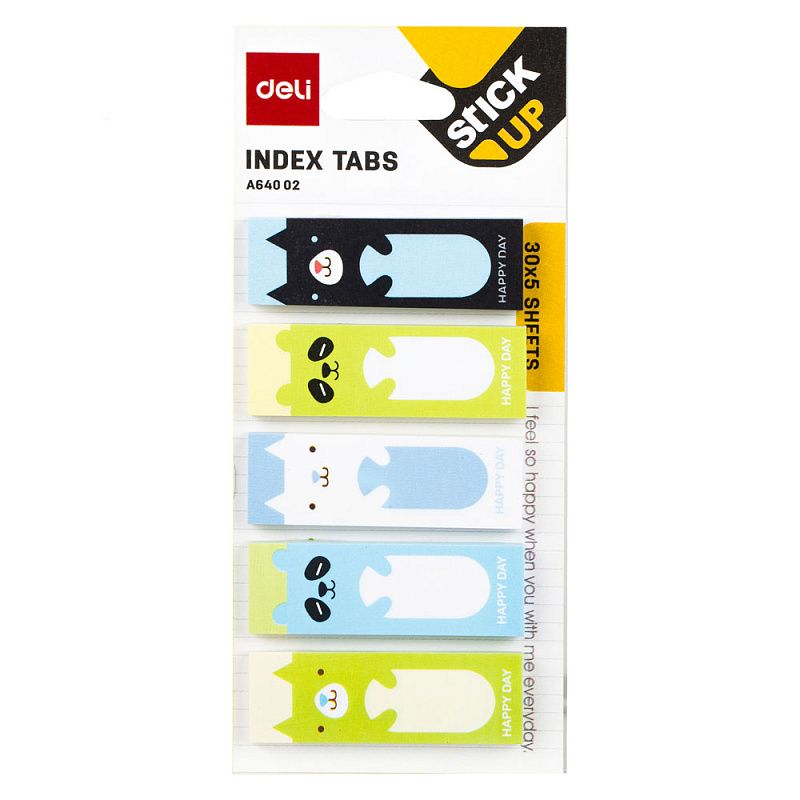 Закладки бумажные "Deli" с печатью, 45x15 мм, 150 шт, ассорти
