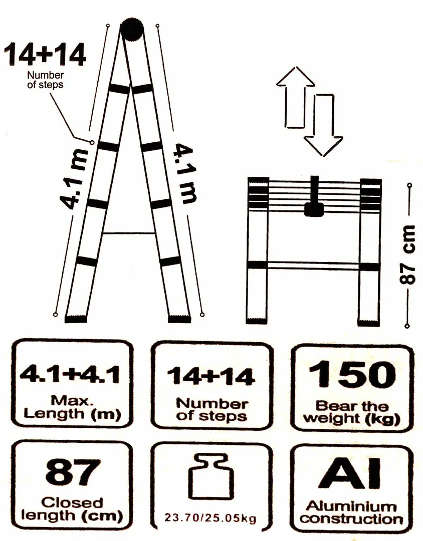 Стремянка телескопическая алюм. бытовая 4.1м 14+14 ступ. Scheppach Sch-UP410-2