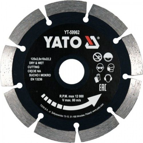 Круг алмазный 125x22.2x2.0 мм. сегмент Yato YT-59962
